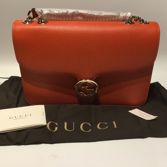 ❤️GUCCI❤️NEW pebbled leather interlocking G orange - Picture 3 of 7